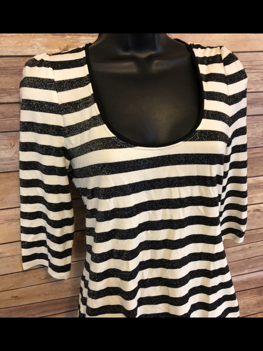 White House Black Market Black & White Striped Scoop-Neck Top